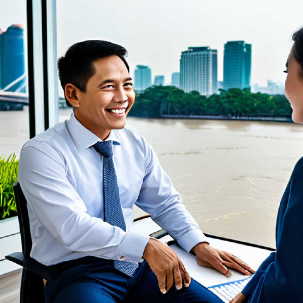 펀드투자상담사와 고객 데이터 관리 방법 - "A professional Thai financial advisor in modest, elegant business attire, meeting with a smiling cl...