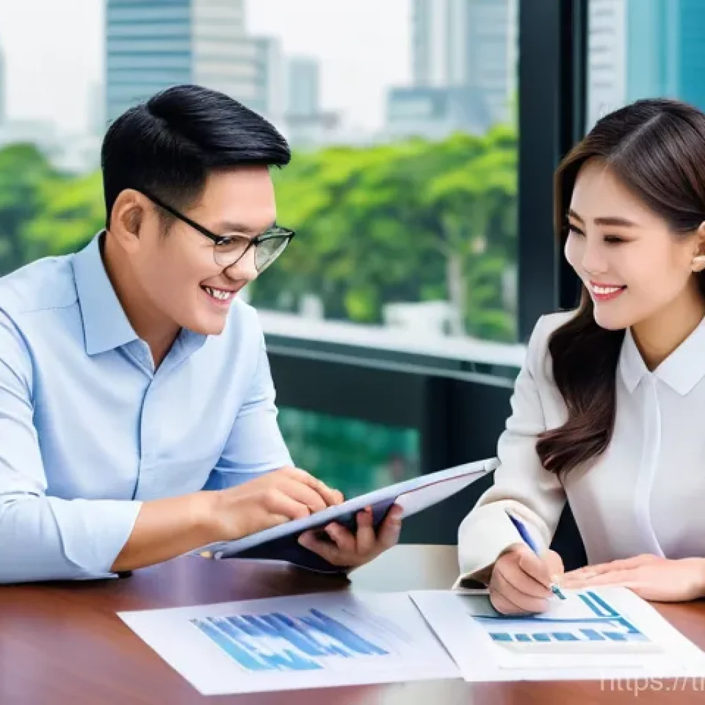 펀드투자상담사 취업 성공 스토리 - **Prompt:** A modern, brightly lit financial advisory office in Bangkok. A confident and professiona...