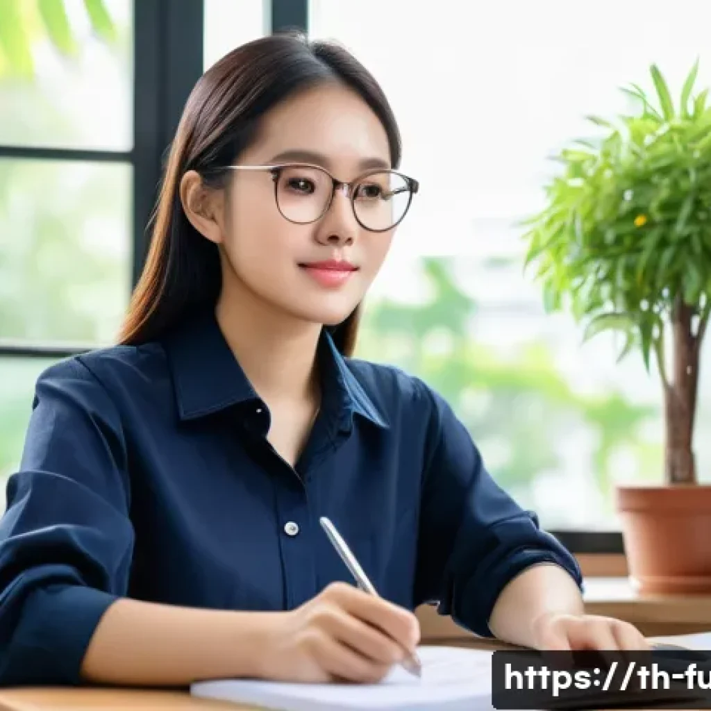 펀드투자상담사 관련 학습 어플 활용법 - **Prompt:** A young Thai female student in her early twenties, dressed in smart casual attire (like ...