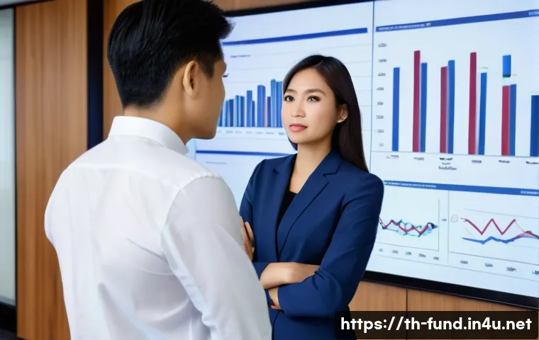 펀드투자상담사와 금융 시장 통찰력 - **Prompt:** A diverse Thai couple, dressed in smart casual attire, looks with a mix of concern and h...