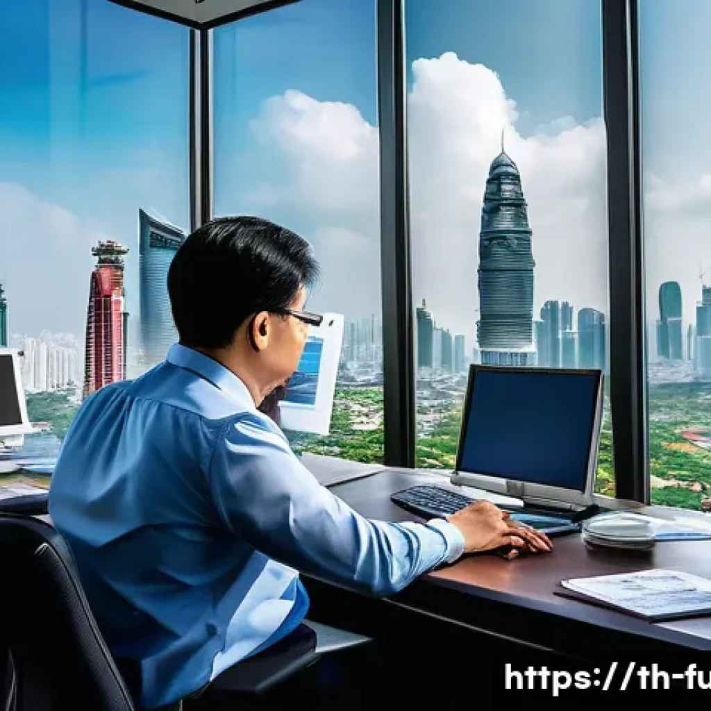 펀드투자상담사로서 직무에서의 기술 향상 - A professional financial advisor in a modern Bangkok office, analyzing quarterly and annual economic...