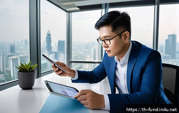 펀드투자상담사와 직업 안정성 - A professional Thai investment advisor in a modern office setting, dressed in smart business attire,...