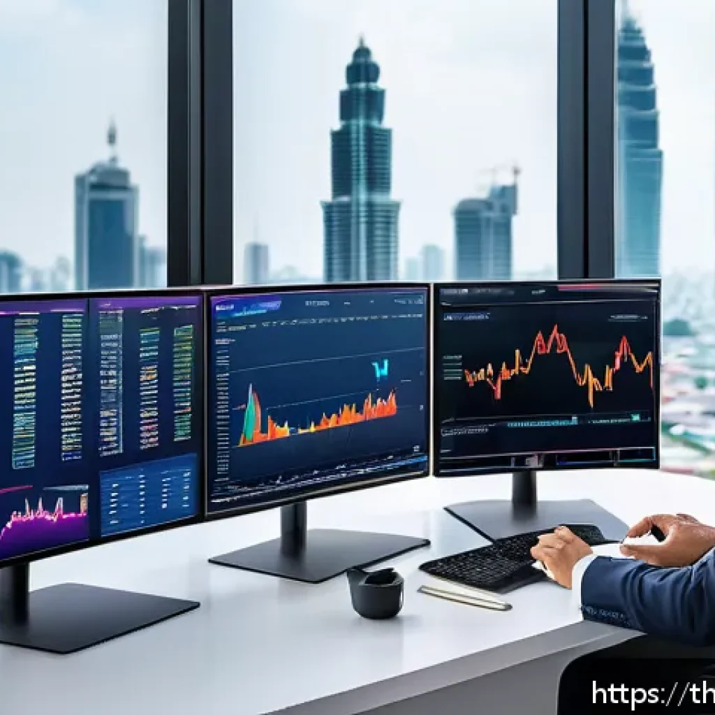 펀드투자상담사와 관련된 금융 기술 트렌드 - A modern Thai financial advisor office setting with a middle-aged Asian professional in business att...