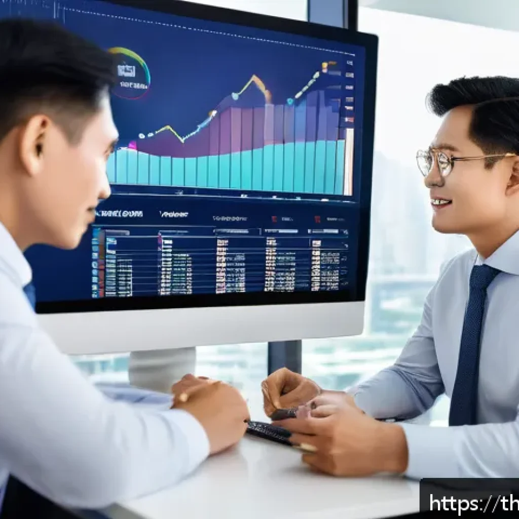 펀드투자상담사로 일하며 느낀 보람 - A professional Thai financial advisor consulting a diverse group of clients in a modern office setti...