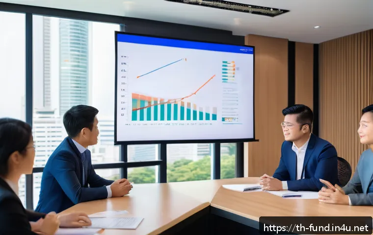 펀드투자상담사로 전환 가능한 다른 직무 - A professional Thai financial advisor in business attire giving a seminar on investment funds to a d...