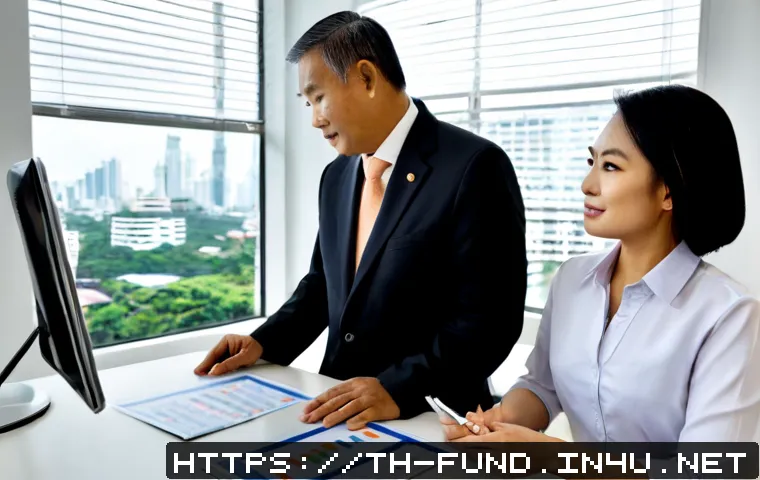펀드투자상담사 관련 정책 및 제도 변화 - Photorealistic Thai financial advisor in professional business attire consulting an older Thai coupl...